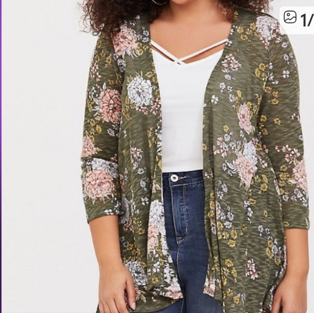 Torrid Floral Flare Kimono Green Size 3 Plus 3X